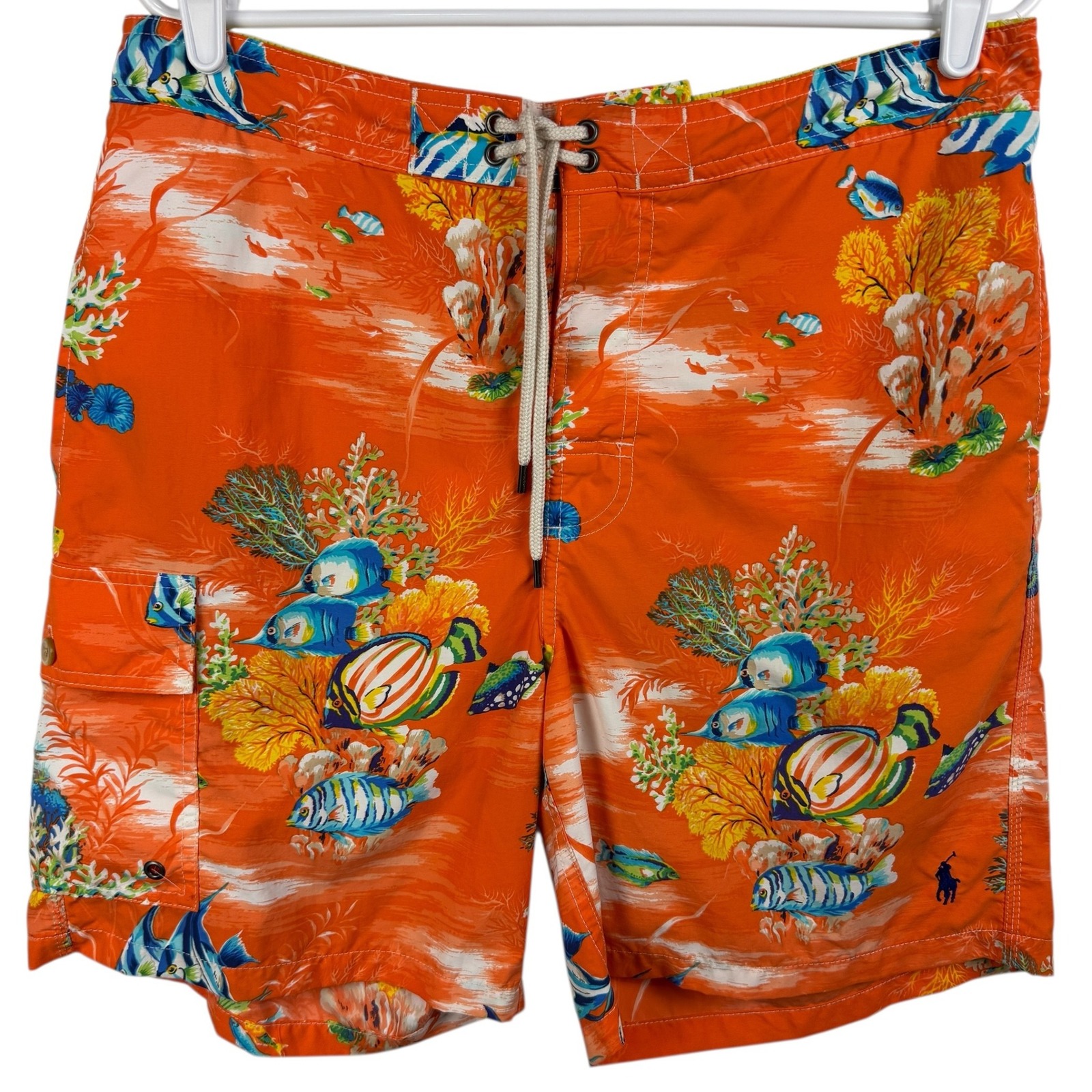 Polo Ralph Lauren Mens Swim Trunks M Orange Tropical Fish Coral Beach Swimwear